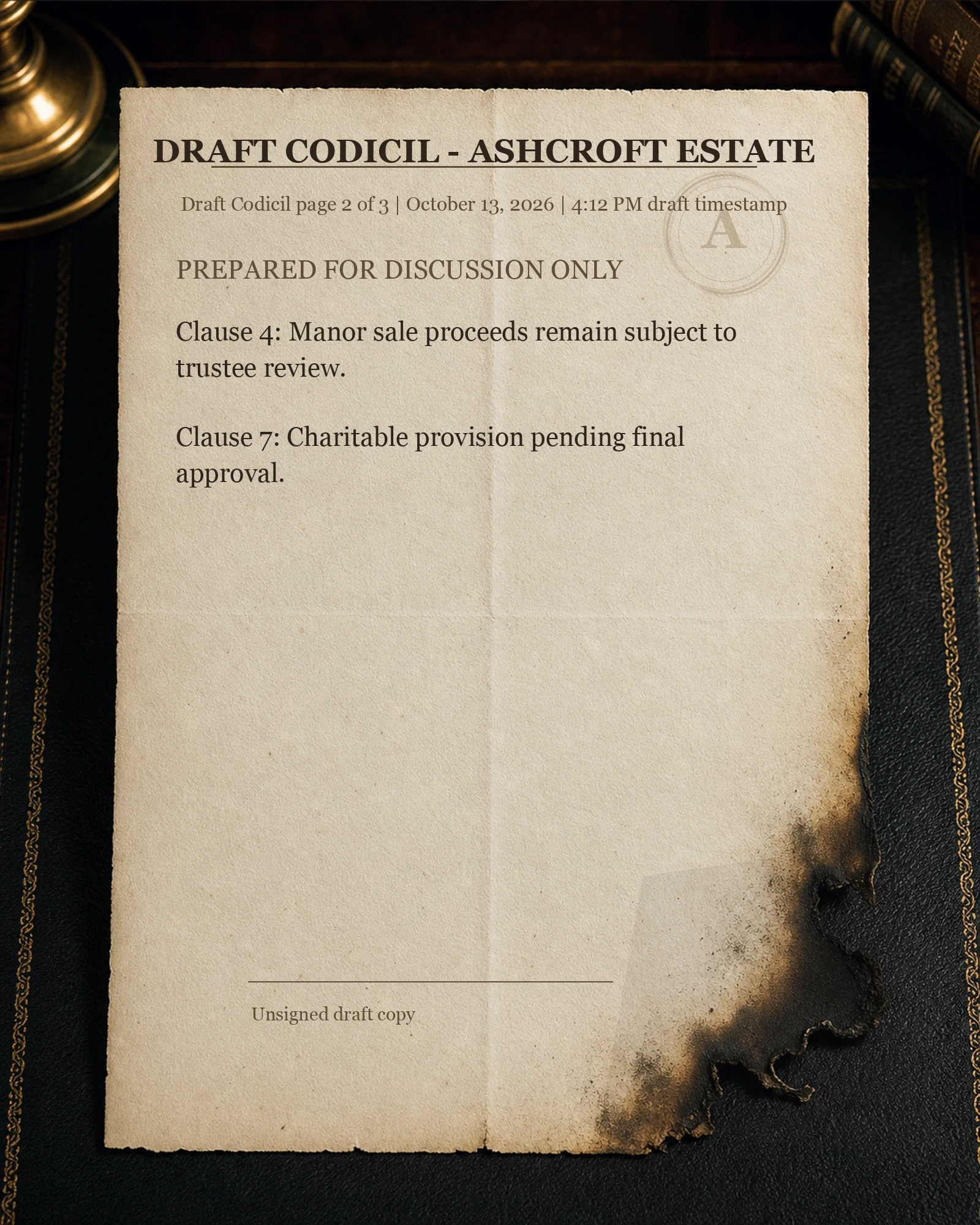 Burned Codicil spoiler-safe evidence preview.